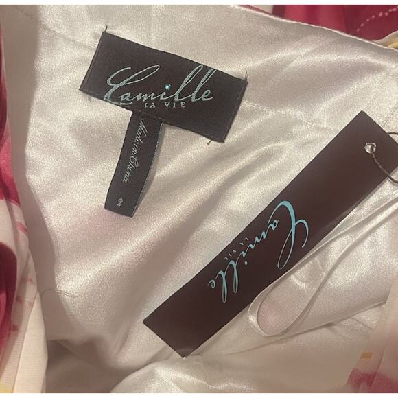 Camille La Vie Women 2 Multicolor Silk Y2K Fuschia Halter Floral Maxi Dress NWT - Picture 3 of 3